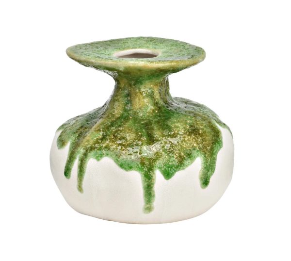 Vaza ceramica, verde/alb, 16x14x16 cm