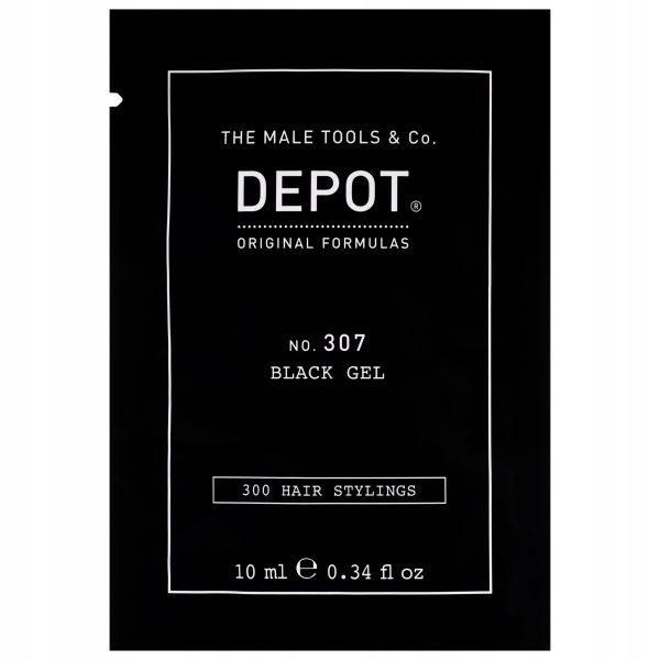 Depot, 300 Hair Stylings No. 307 Black, Botanical Complex, Hair Styling Gel, Temporary Coverage & Volume, Medium Hold, 10 ml - For Men