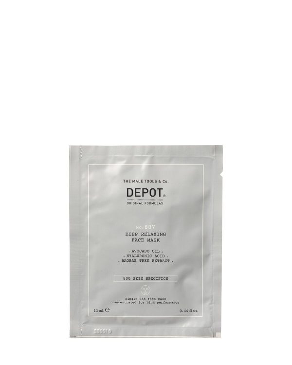 Set, Depot, 800 Skin Specifics No. 807, Hyaluronic Acid, Soothing/Hydrating & Nourishing, Sheet Mask, For Face, Day, 12 pcs, 13 ml - For Men