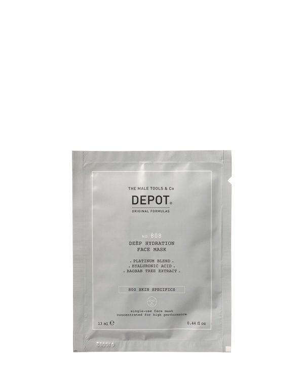 Set, Depot, 800 Skin Specifics No. 808, Hyaluronic Acid, Deeply Hydrating/Soothing & Revitalizing, Sheet Mask, For Face, Day, 12 pcs, 13 ml - For Men