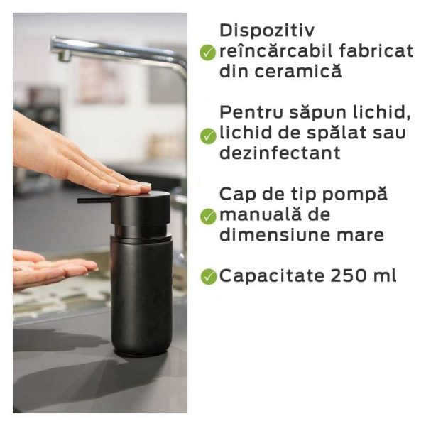 Dispenser pentru sapun lichid, din ceramica, negru, 0,25 litri Silo Wenko Black Outdoor Kitchen 55035100 - imagine 6