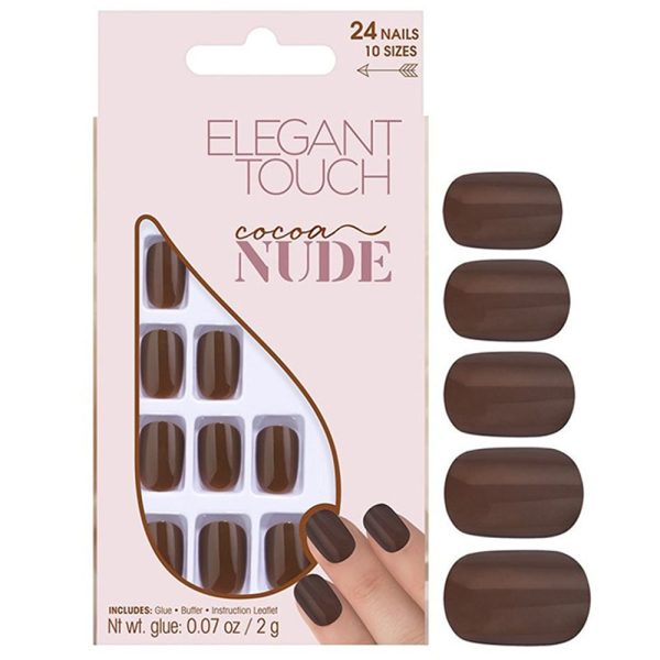 Set, Elegant Touch, Nude, Squoval, Artificial Nails, Cocoa, 24 pcs - For Women