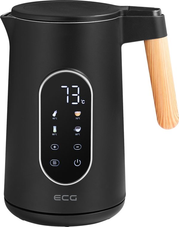 Fierbator electric ECG RK 1799 Smart Black, 1.7 litri, 2200 W, pereti dubli, panou tactil, functii presetate, negru