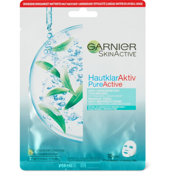 Garnier, Skin Active - Pure Active, Tea Tree Oil, Anti-Imperfections, Sheet Mask, For Face, Day, 23 g - For Women