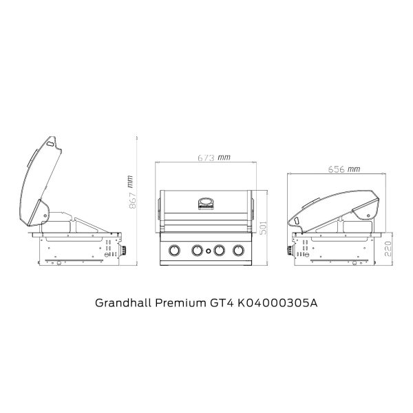 Gratar pe gaz cu 4 arzatoare din inox, incastrabil, gratare din fonta, Grandhall Grandpro Premium GT4 K04000386A - imagine 10