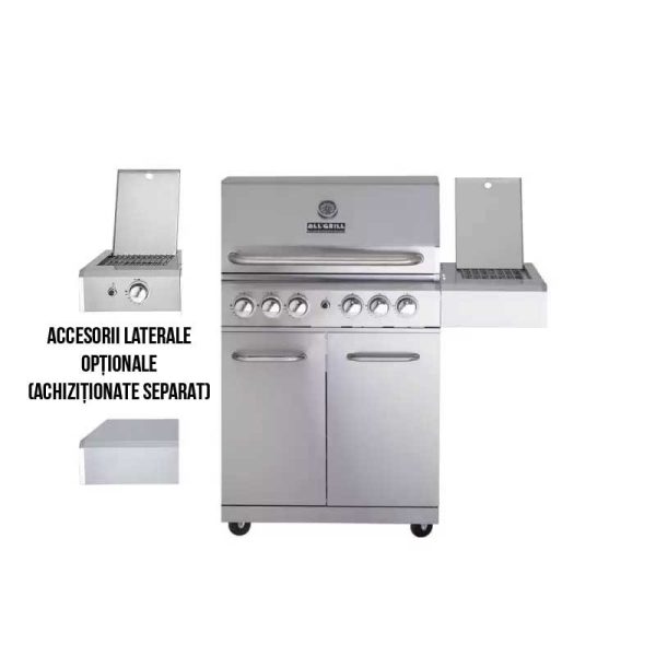 Gratar pe gaz din inox ALL GRILL Allrounder L 100304, cu 4.1 arzatoare si arzator ceramic pentru rotisor