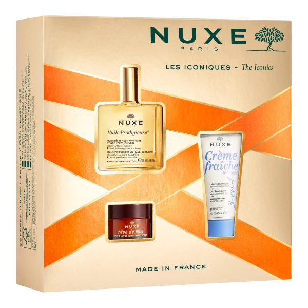 Hp Clasic Set Nuxe: Huile Prodigieuse Or Multi-Purpose, Body Oil, For Face, Body & Hair, 50 ml + Creme Fraiche de Beaute, Moisturizing, Cream, For Face, 30 ml + Reve de Miel, Honey, Lip Balm, 15 g - For Women