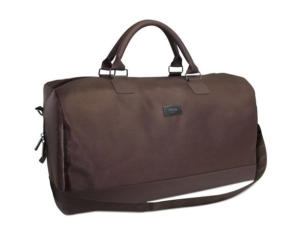 Hugo Boss, Duffle, Synthetic Leather, Textile Handbag, Weekend Bag, Dark Brown, 50 x 18 x 31 cm - For Men