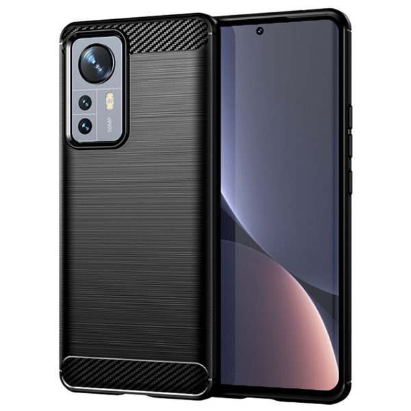 Husa Carbon Silicone pentru Xiaomi 12 Pro, Negru