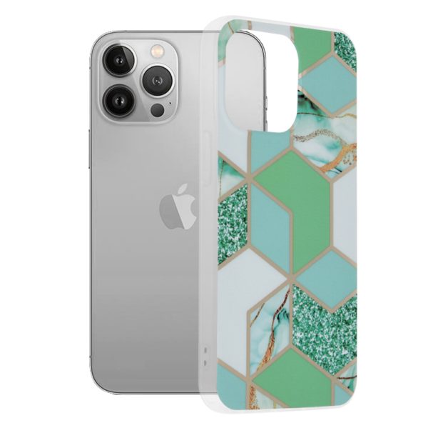 Husa iPhone 13 Pro, Techsuit Marble Series, Green Hex