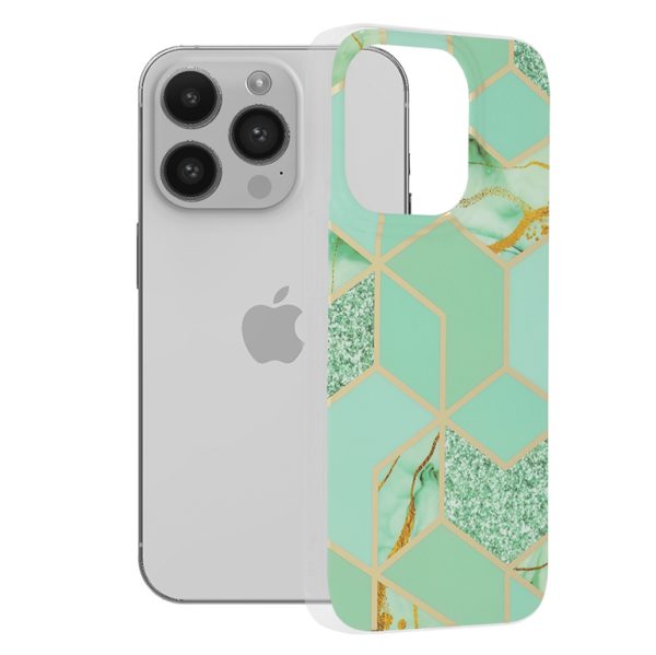 Husa iPhone 14 Pro, Techsuit Marble Series, Green Hex