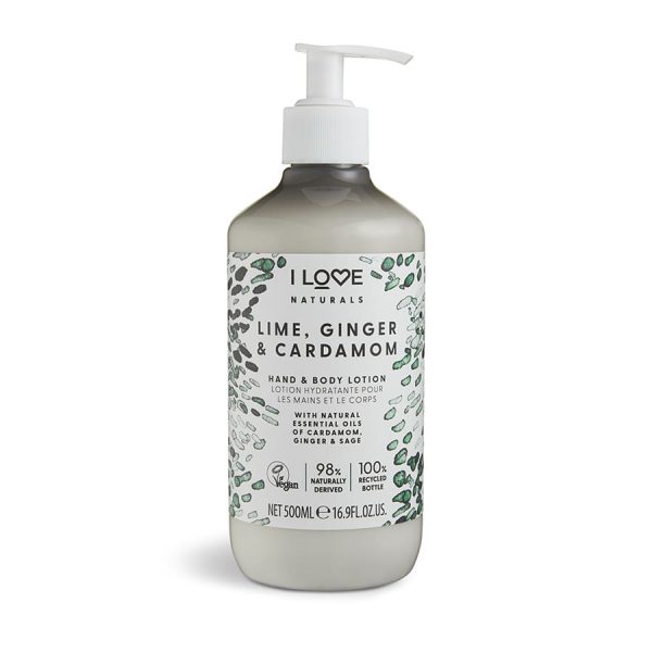 I Love, Naturals Collection, Vegan, Moisturizing, Lime, Ginger & Cardamom, Lotion, For Hands & Body, 500 ml - For Women