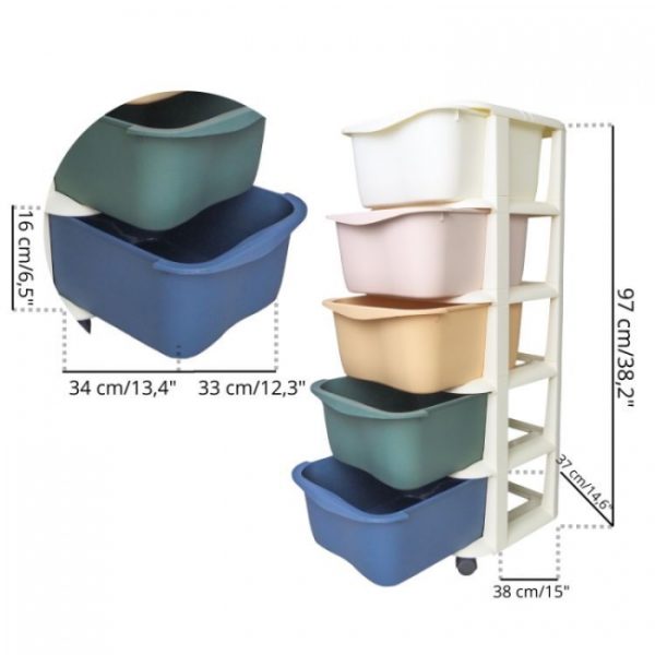 Raft cu 5 compartimente pentru depozitarea diverselor obiecte ModernHome PO16 - Multicolor - imagine 4