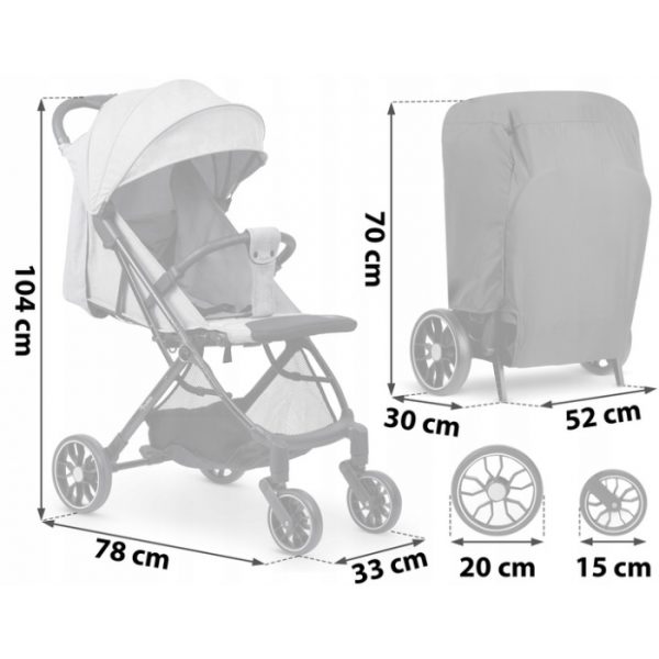 Carucior sport pentru copii, 78 x 33 x 104 cm, Nukido Paseo 716003 - Gri deschis - imagine 12