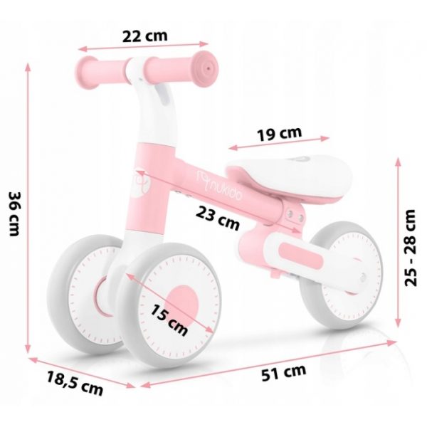 Bicicleta fara pedale pentru copii, 51 x 18.5 x 36 cm, roti EVA, Nukido NK-603 - Roz - imagine 9