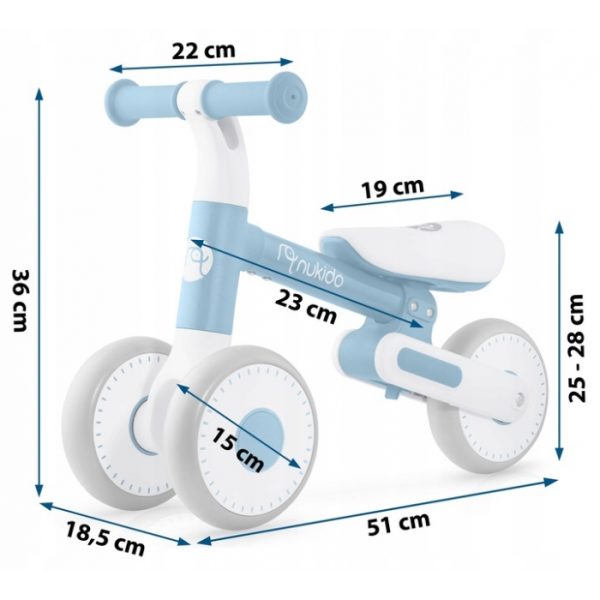 Bicicleta fara pedale pentru copii, 51 x 18.5 x 36 cm, roti EVA, Nukido NK-603 - Albastru - imagine 8