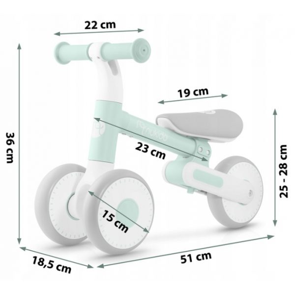 Bicicleta fara pedale pentru copii, 51 x 18.5 x 36 cm, roti EVA, Nukido NK-603 - Mint - imagine 9