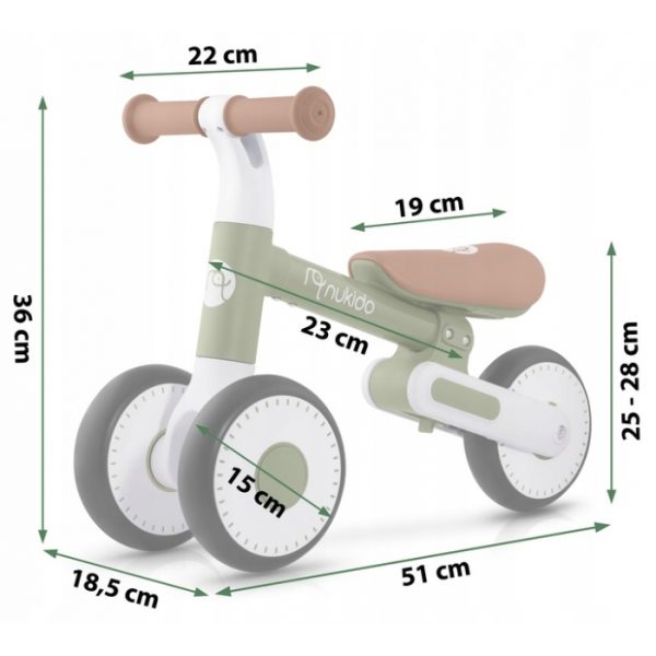 Bicicleta fara pedale pentru copii, 51 x 18.5 x 36 cm, roti EVA, Nukido NK-603 - Verde - imagine 8