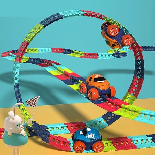 Jucarie de Constructie RollerCoaster, Flippy, 138 de Piese, 41.5x31x7 cm, cu Masini, Multicolor - imagine 5