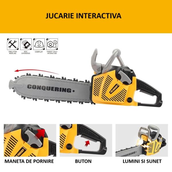 Jucarie Fierastrau Electric pentru Copii, Flippy, cu Sunete și Lumini, Joc de Rol Interactiv, +3 Ani, 43 x 10 x 18.5 cm, Portocaliu - imagine 4