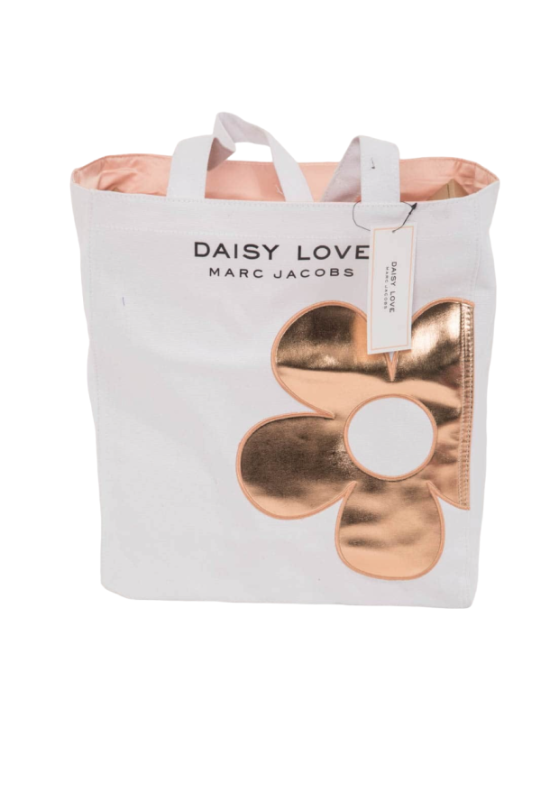 Marc Jacobs, Daisy Love, Canvas, Textile Bag, Large Tote, White/Gold, For Women, 16 x 15 x 4 cm - For Women