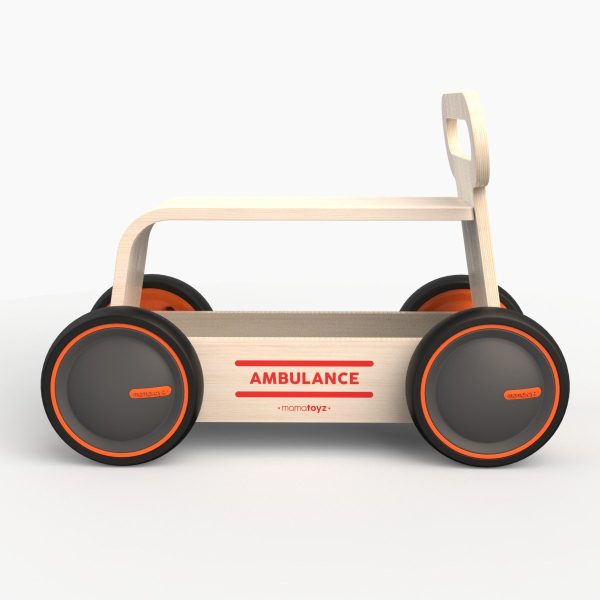 Masinuta ride-on, premergator si carucior de jucarii MamaToyz DriveMe Wood, Ambulanta - Jucarie din lemn 3 in 1 - imagine 2