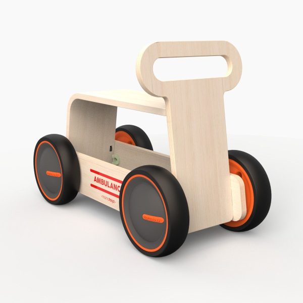 Masinuta ride-on, premergator si carucior de jucarii MamaToyz DriveMe Wood, Ambulanta - Jucarie din lemn 3 in 1 - imagine 3