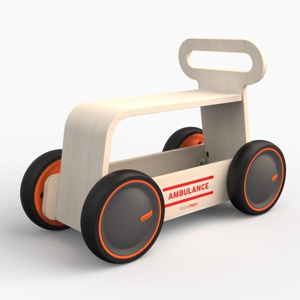 Masinuta ride-on, premergator si carucior de jucarii MamaToyz DriveMe Wood, Ambulanta - Jucarie din lemn 3 in 1 - imagine 4