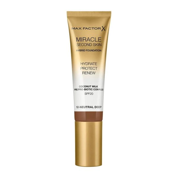 Max Factor, Miracle Second Skin, Hydrating, Liquid Foundation, 12, Deep Neutral, SPF 20, 30 ml - For Women