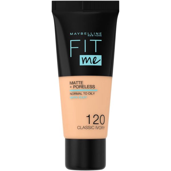 Maybelline, Fit Me Matte + Poreless, Liquid Foundation, 120, Classic Ivory, 30 ml - For Women