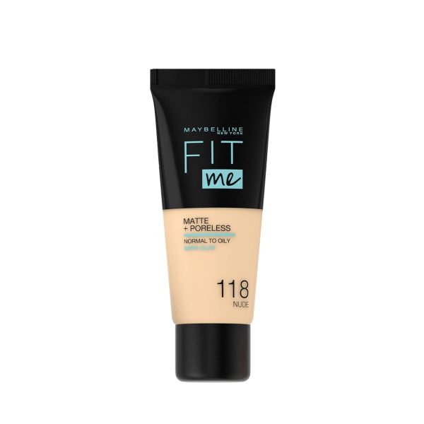 Maybelline, Fit Me Matte + Poreless, Liquid Foundation, 118, Nude, 30 ml - For Women