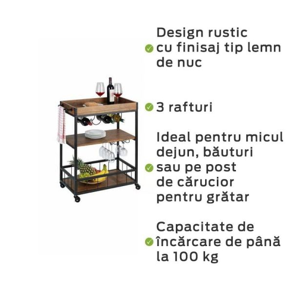 Mini bar rustic cu 3 rafturi, 80x89,5x40 cm, metal si MDF, Wenko 54125100 - imagine 8