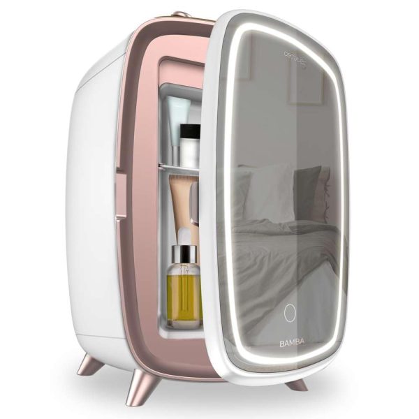 Mini Frigider pentru cosmetice Cecotec CoolingBeauty 6000 Mirror, 6l, Usa cu oglinda exterioara, lumina LED cu 3 intensitati, racire pana la 10 ºC