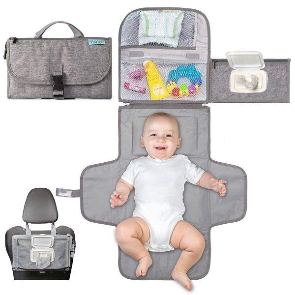 Geanta Multifunctionala pentru Schimbat Pampers, Flippy, Rezistenta la Apa, cu Agatatoare, Compartimentata, 30x20 cm, Gri