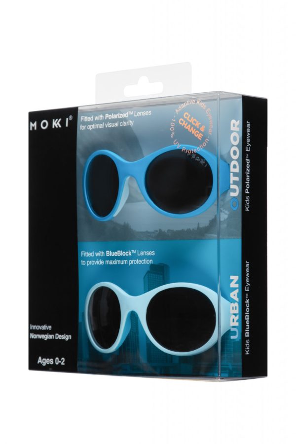 Ochelari de soare pentru copii MOKKI Click & Change, protectie UV, bleu, 0-2 ani, set 2 perechi - imagine 2