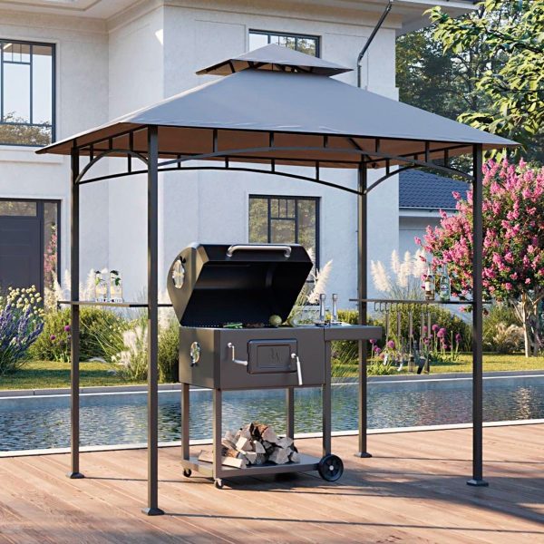 Pavilion gazebo din otel pentru gratar cu copertina Sunjoy Linas 244cm x 152cm maro/bej A103002203 - imagine 2