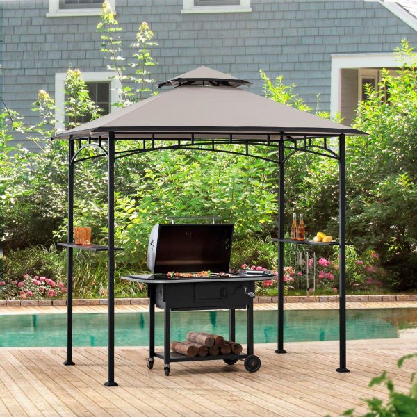 Pavilion gazebo din otel pentru gratar cu copertina Sunjoy Linas 244cm x 152cm maro/bej A103002203 - imagine 3