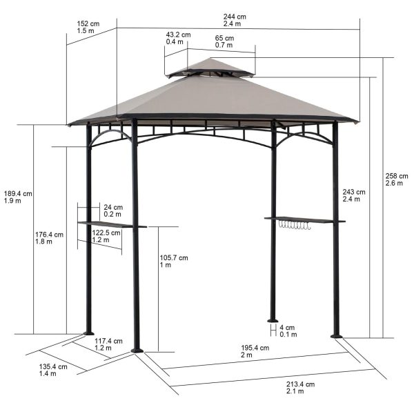 Pavilion gazebo din otel pentru gratar cu copertina Sunjoy Linas 244cm x 152cm maro/bej A103002203 - imagine 4