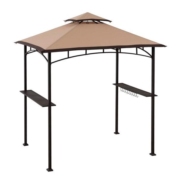 Pavilion gazebo din otel pentru gratar cu copertina Sunjoy Linas 244cm x 152cm maro/bej A103002203