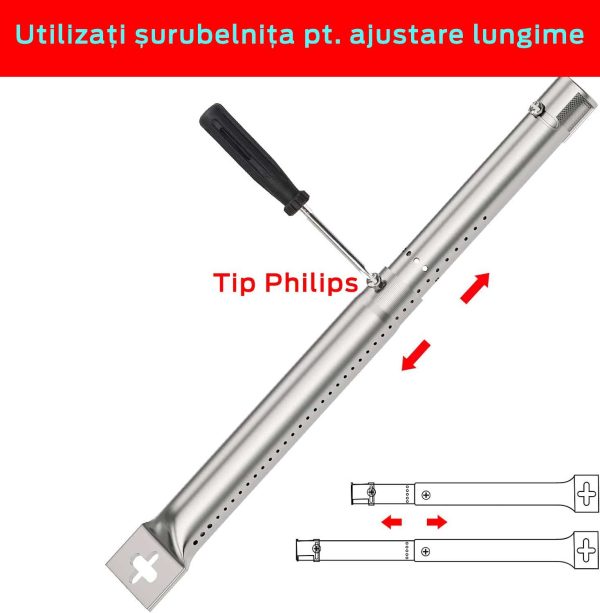 Piesa de schimb - arzator universal Coisien din inox, ajustabil intre 31-45 cm, pentru gratare pe gaz - imagine 4