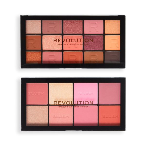 Pink Moments Set Makeup Revolution: Makeup Revolution, Cruelty Free, Blush Palette, Lover, 16 g + Reloaded Palette, Eye Palette, Romance, 15 Shades, 16 g - For Women