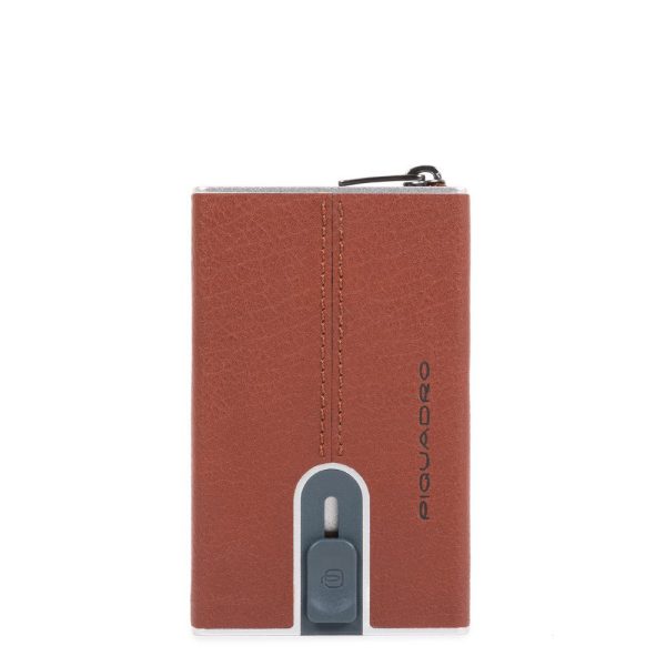 Piquadro, Black Square, Leather Card Holder, Square Sliding System, Brown, Unisex - Unisex