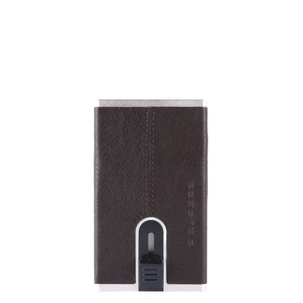 Piquadro, Black Square, Leather Card Holder, Square Sliding System, PP4825B3R-TM, Brown, For Men - For Men