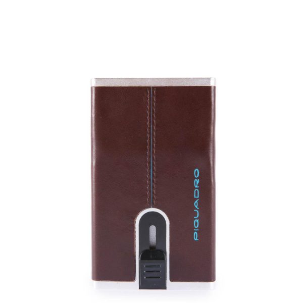 Piquadro, Blue Square, Leather Card Holder, Square Sliding System, PP4825B2R-MO, Mahogany, For Men - For Men