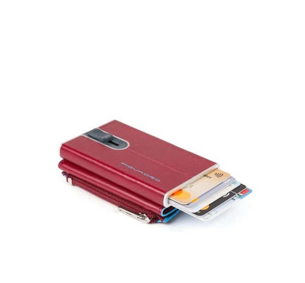 Piquadro, Blue Square, Leather Card Holder, Square Sliding System with Zipped Coin Pocket, PP5359B2R-R, Red, For Men - For Men