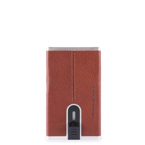 Piquadro, Black Square, Leather Card Holder, Square Sliding System with Money Clip, PP4825B3R-CU, Brown, For Men - For Men