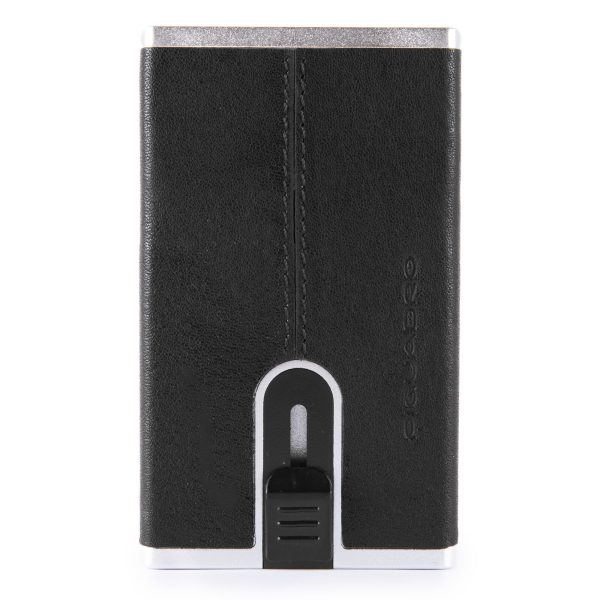 Piquadro, Black Square, Leather Card Holder, Square Sliding System, PP4825B3R-N, Black, For Men - For Men