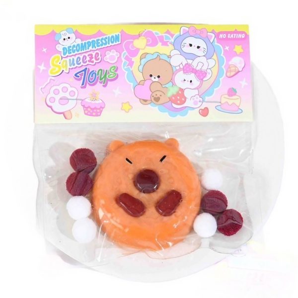 Set 12 Jucarii Antistres Squishy, Flippy, cu Revenire Lenta, Forma de Biscuite Rotund, Model Capybara, 7x6.5 cm, 55g, Pinch Family, Ambalaj Transparent, Maro - imagine 6