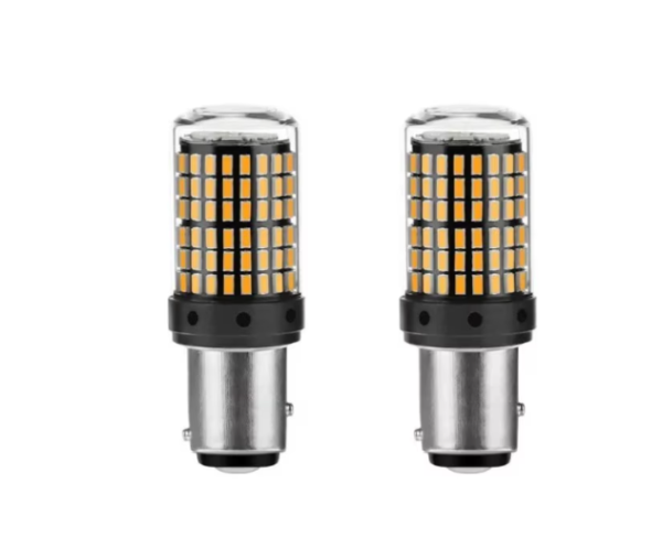 Set 2 becuri auto led BAY15D 1157 P21 5W, 144LED SMD, lumina alba cu 2 faze, lumini de zi, marsarier, daylight, BZRSH