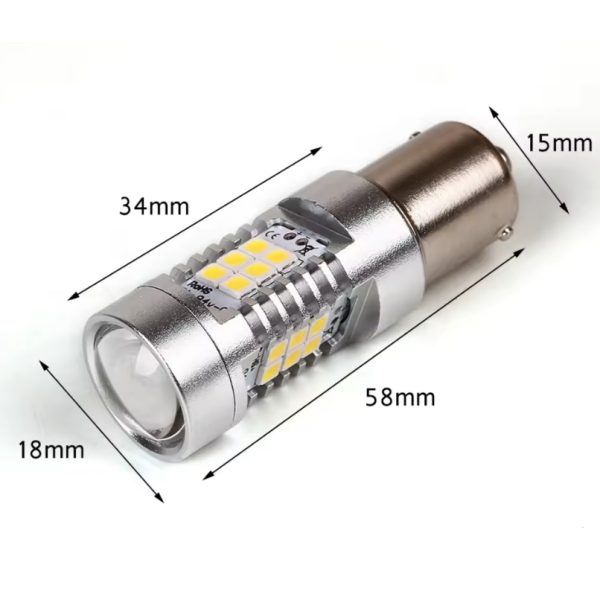 Set 2 becuri auto LED cu lupa 1156 BA15S P21W, BZRSH , cu 21 de LED-uri, Alb rece, 6000K - imagine 2